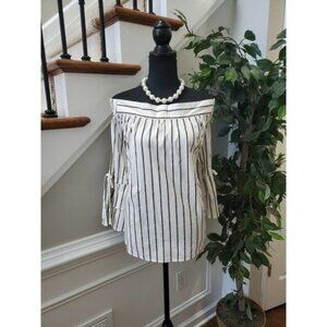Perch Womens White Striped 100% Cotton Long Sleeve Casual Blouses Shirt